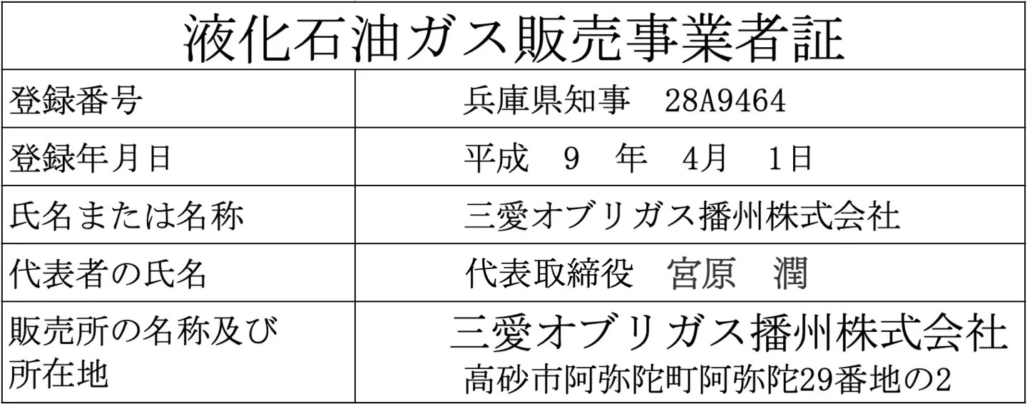 液化石油ガス販売事業者証